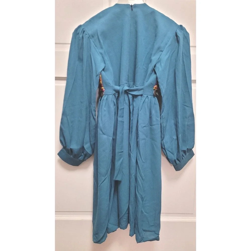 Handmade Kids Girl's Afghan Beaded & Coin Kuchi Dress - Blue 30